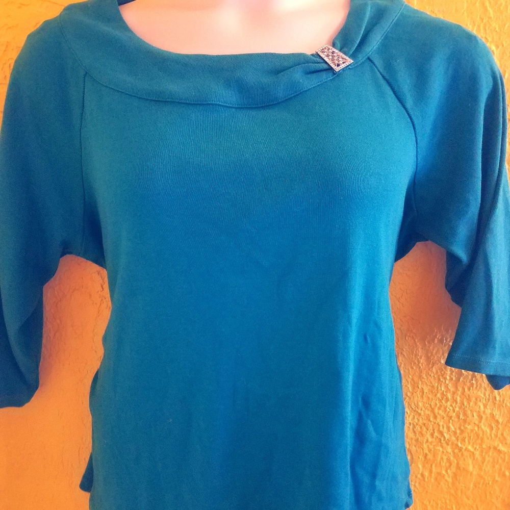 Romantic Teal Silver Broach Sweater PLUS Size 3X